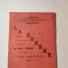 Catálogos de Música: ARGUMENTO LA BOHEME. PUCCINI. 1900.. Lote 397762014