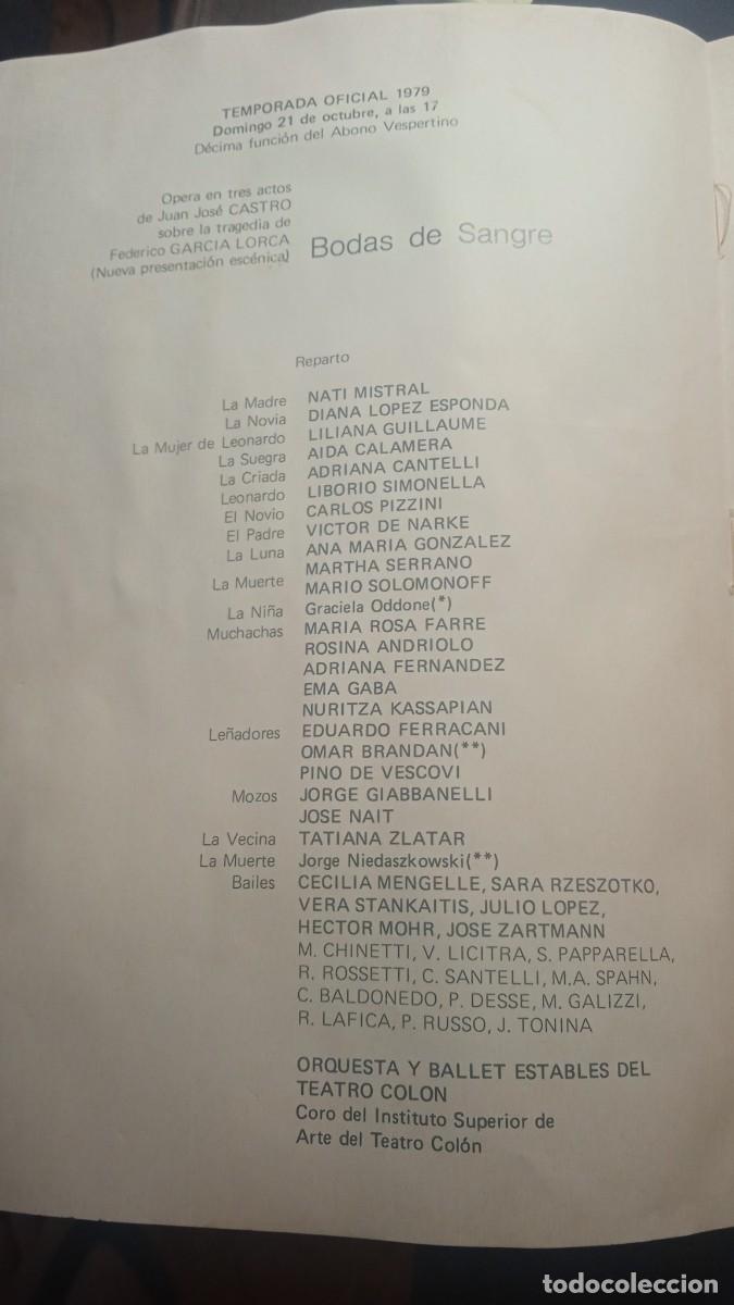 Cat&aacute;logos de m&uacute;sica: Programa Teatro Col&oacute;n Bodas de Sangre 1979. - Foto 5