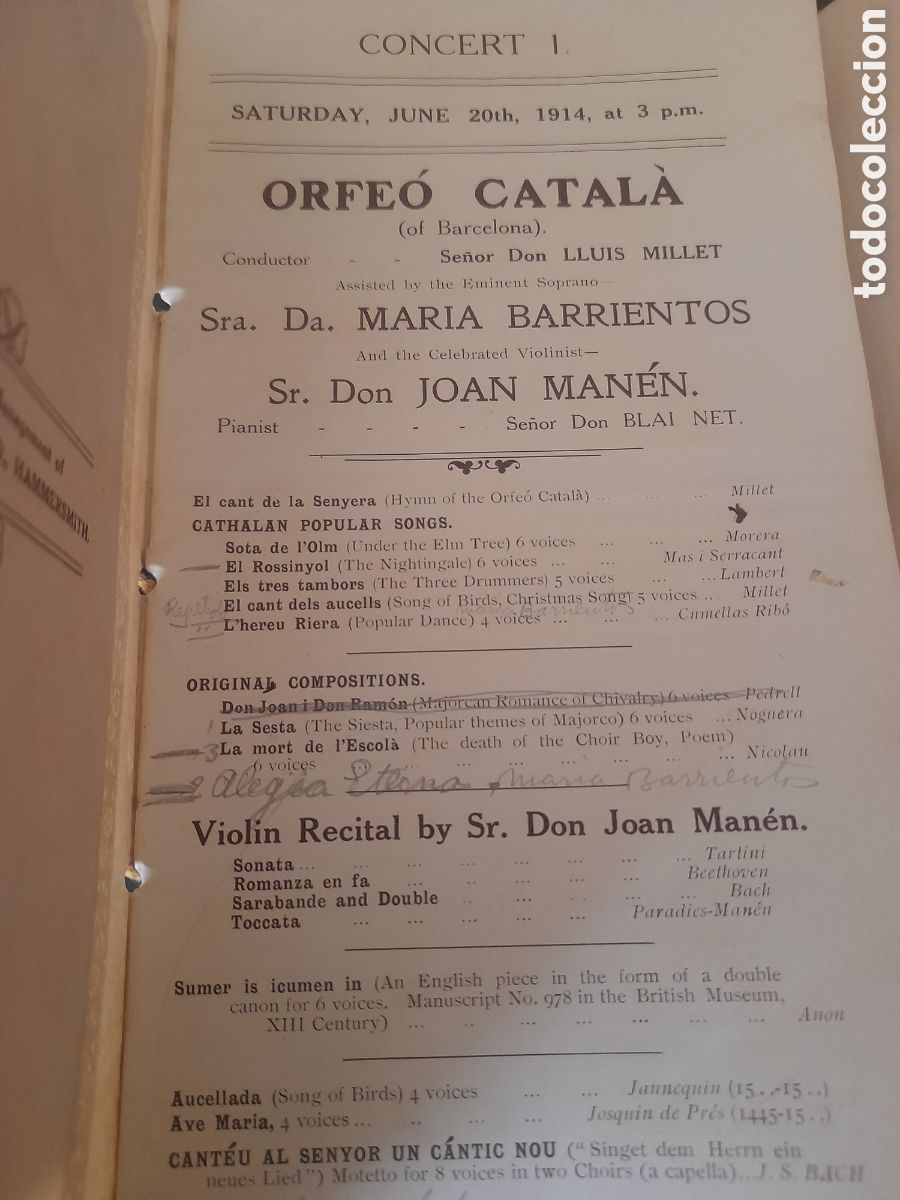 Cat&aacute;logos de m&uacute;sica: Programa del Orfeo Catala de 1914, en ingl&eacute;s - Foto 4
