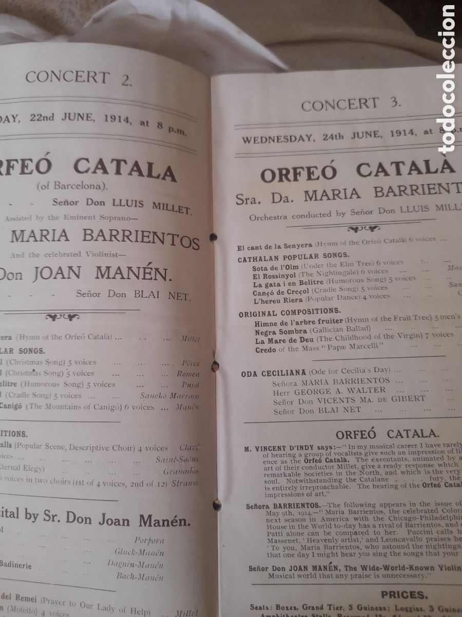 Cat&aacute;logos de m&uacute;sica: Programa del Orfeo Catala de 1914, en ingl&eacute;s - Foto 5