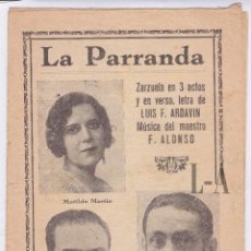 Catálogos de Música: ARGUMENTO Y CANTABLES DE LA ZARZUELA ”LA PARRANDA” CON LA ARTISTA DE TENERIFE MATILDE MARTÍN