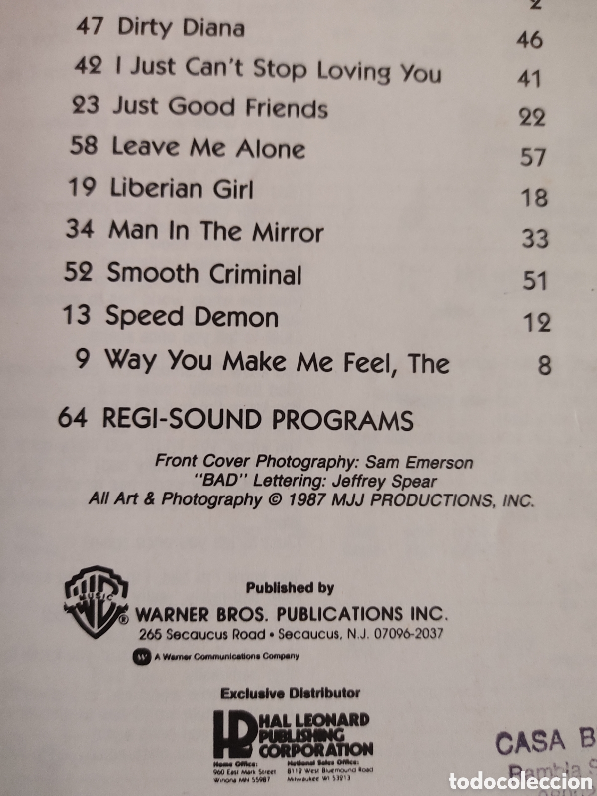 Cat&aacute;logos de m&uacute;sica: Michael Jackson Bad Libro de partituras 1987 - Foto 2