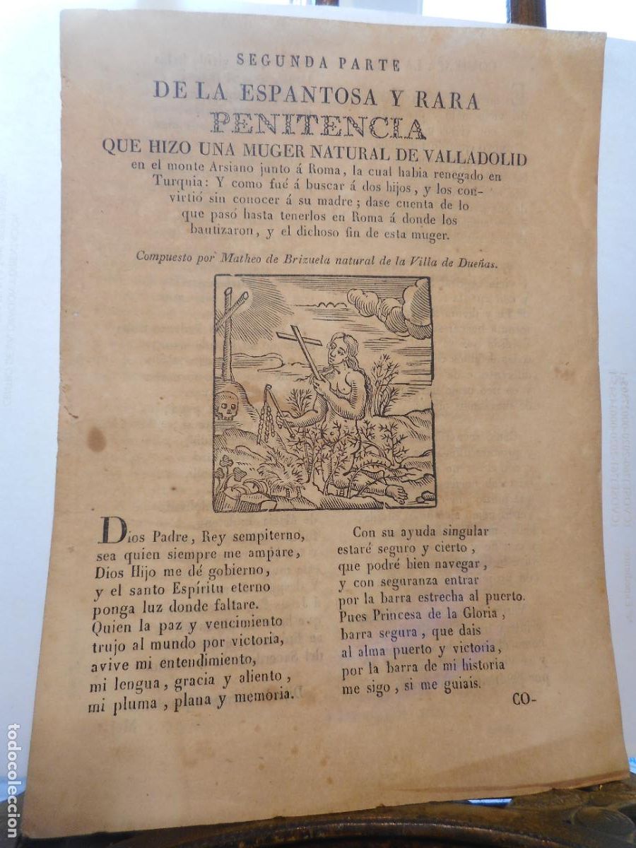 Cat&aacute;logos de M&uacute;sica: ANTIGUA LETRILLA ESPANTOSA Y RARA PENITENCIA DE MUJER DE VALLADOLID. MATHEO BRIZUELA DE DUE&Ntilde;AS.