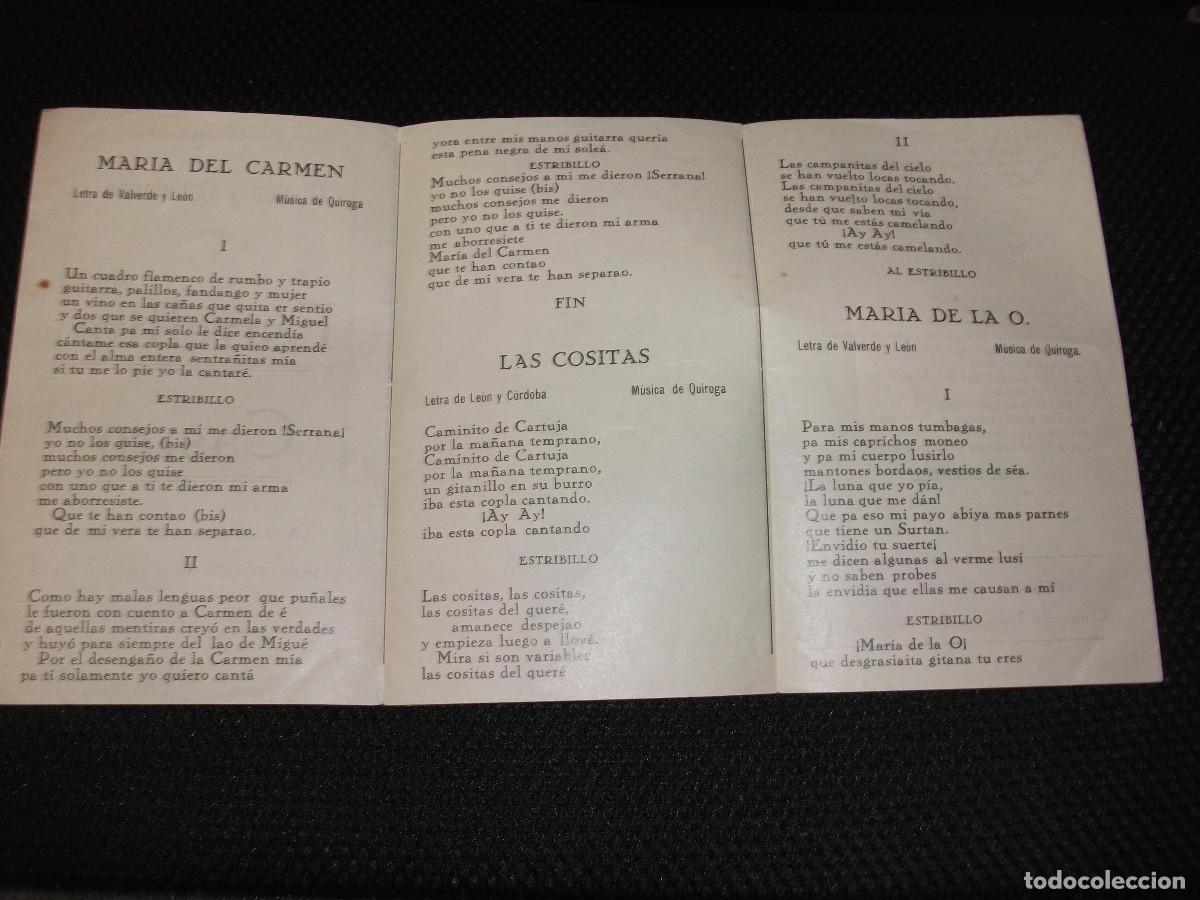 Cat&aacute;logos de m&uacute;sica: ESTRELLITA CASTRO PROGRAMA TEATRO CUPLES Y CANCIONES - TRIPTICO - Foto 2