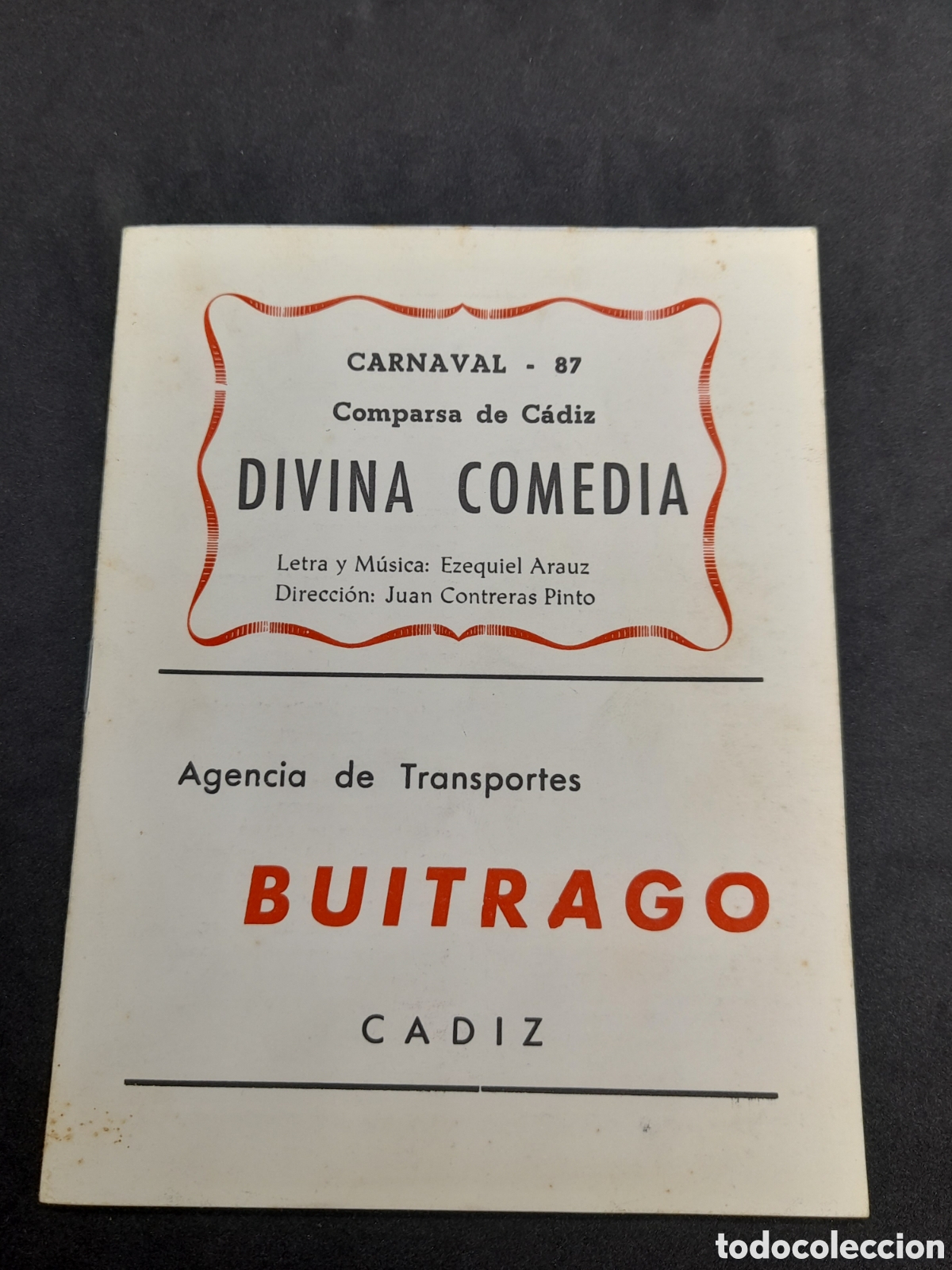 Cat&aacute;logos de m&uacute;sica: CARNAVAL DE CADIZ 1987. LIBRETO COMPARSA DIVINA COMEDIA - Foto 1