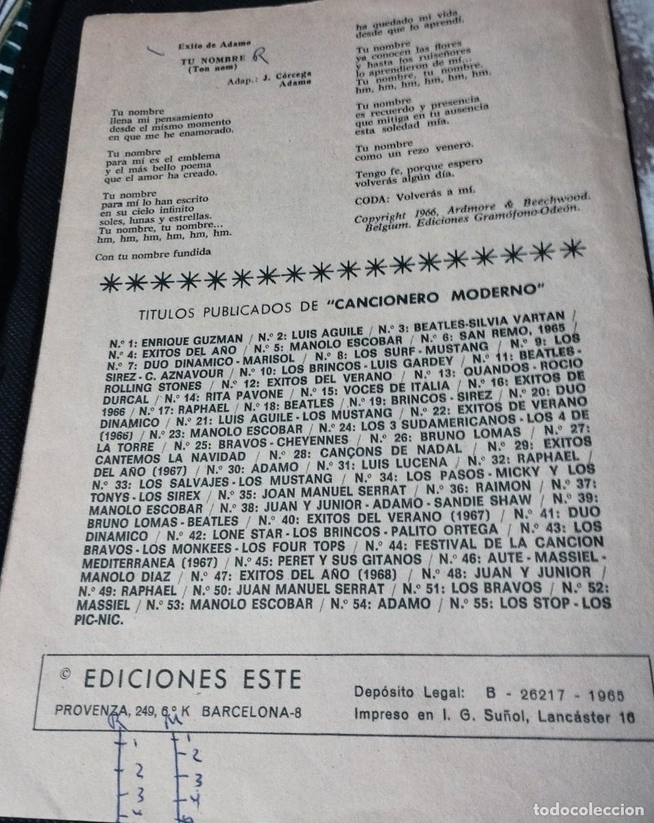 Cat&aacute;logos de m&uacute;sica: Cancionero de Adamo de 1965 - Foto 3