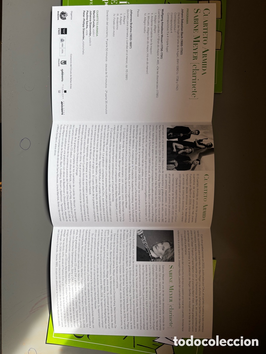 Cat&aacute;logos de m&uacute;sica: Programa de Mano del Sabine Meyer (&uacute;ltimo concierto) Clarinete - Foto 2