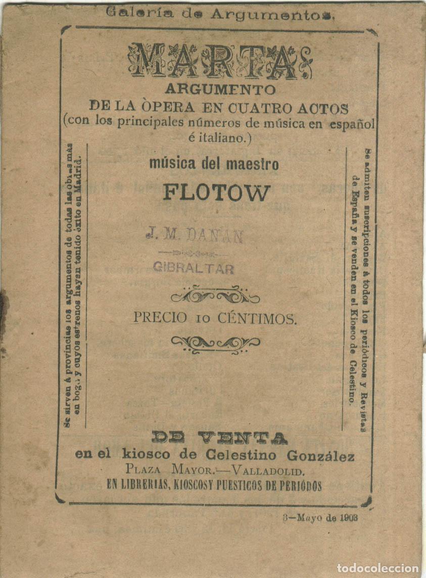 Cat&aacute;logos de m&uacute;sica: Marta, de Flotow (1903) [argumento &oacute;pera] - Foto 1