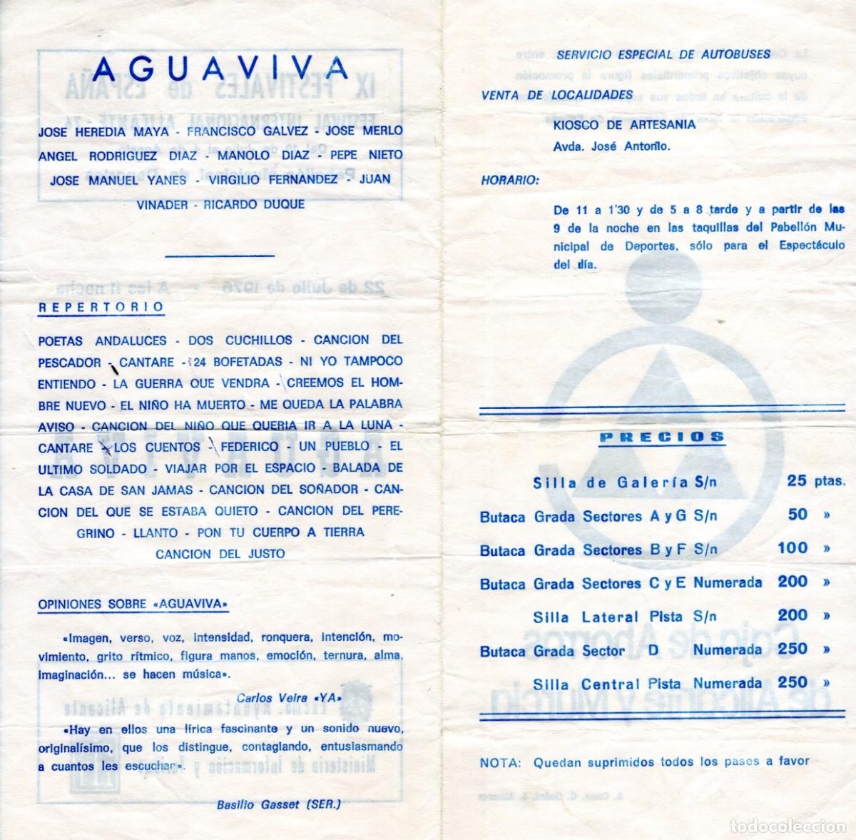 Cat&aacute;logos de m&uacute;sica: Aguaviva. Aut&oacute;grafos. Dos programas de mano - Foto 5