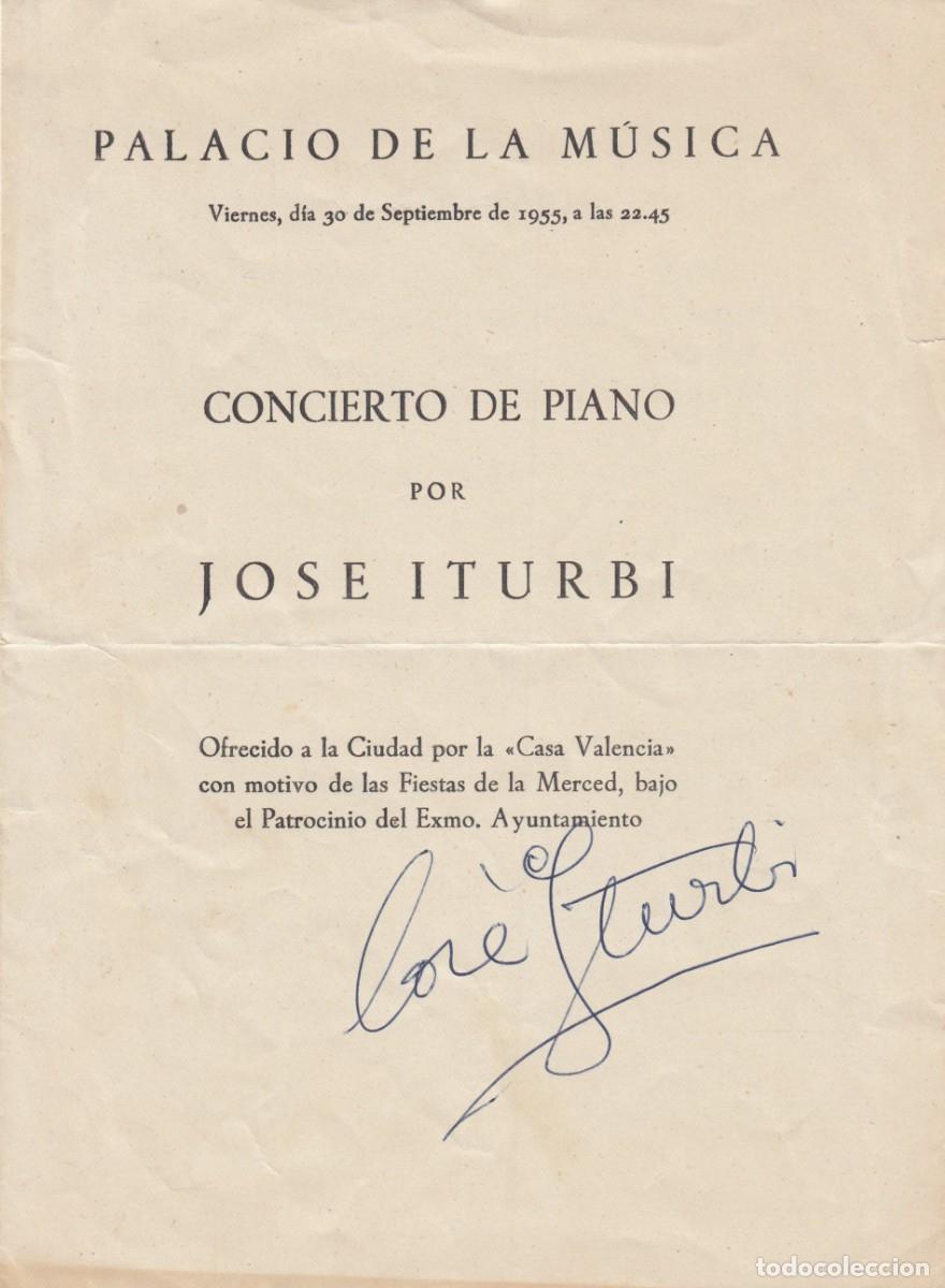 Music Catalogs: Folleto del PALAU DE LA MUSICA de 1955 con aut&oacute;grafo del PIANISTA JOSE ITURBI.