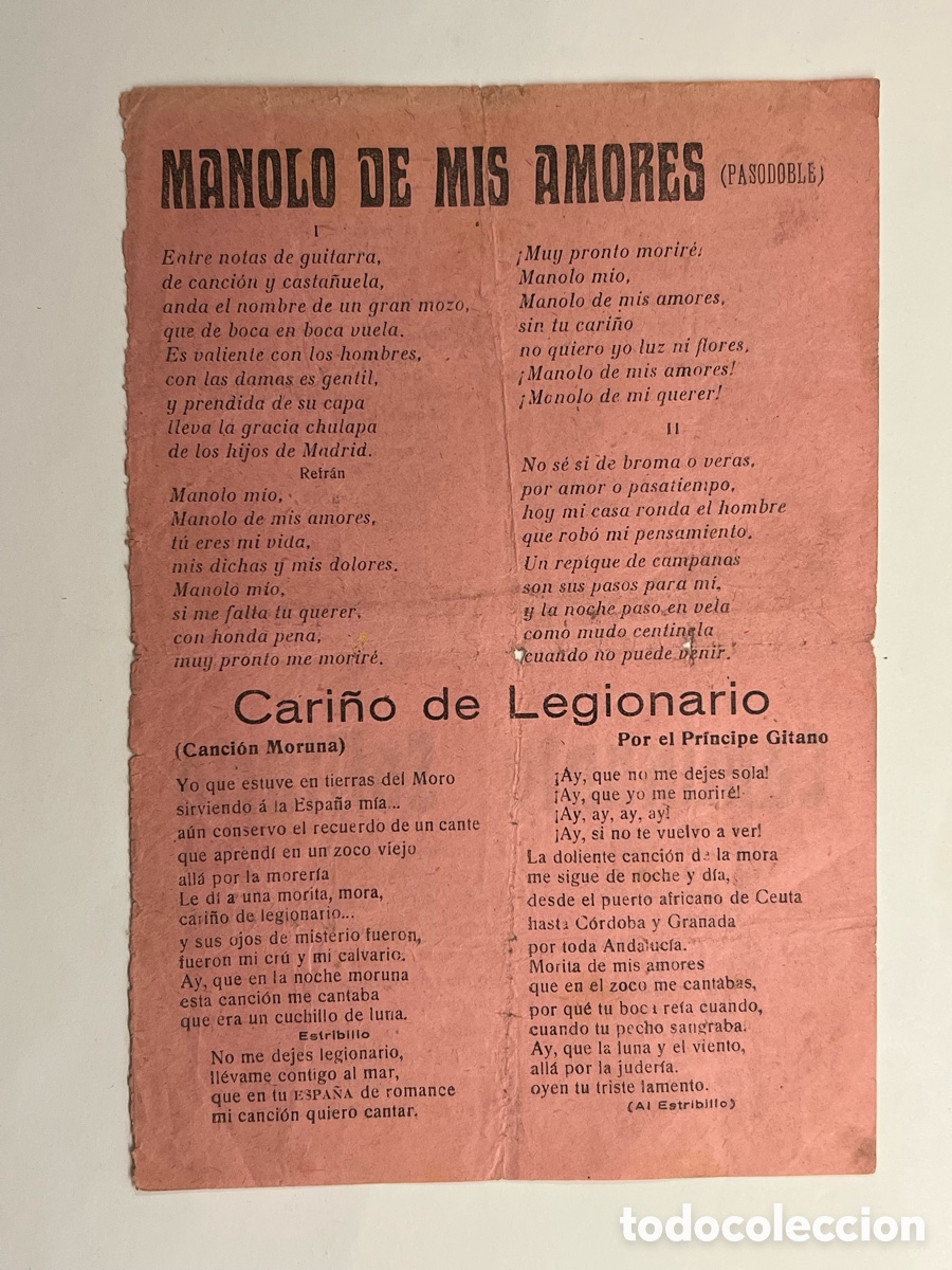 Cat&aacute;logos de M&uacute;sica: CARI&Ntilde;O DE LEGIONARIO Por el Pr&iacute;ncipe Gitano.., Manolo de mis amores, Domino, Hojilla Musical