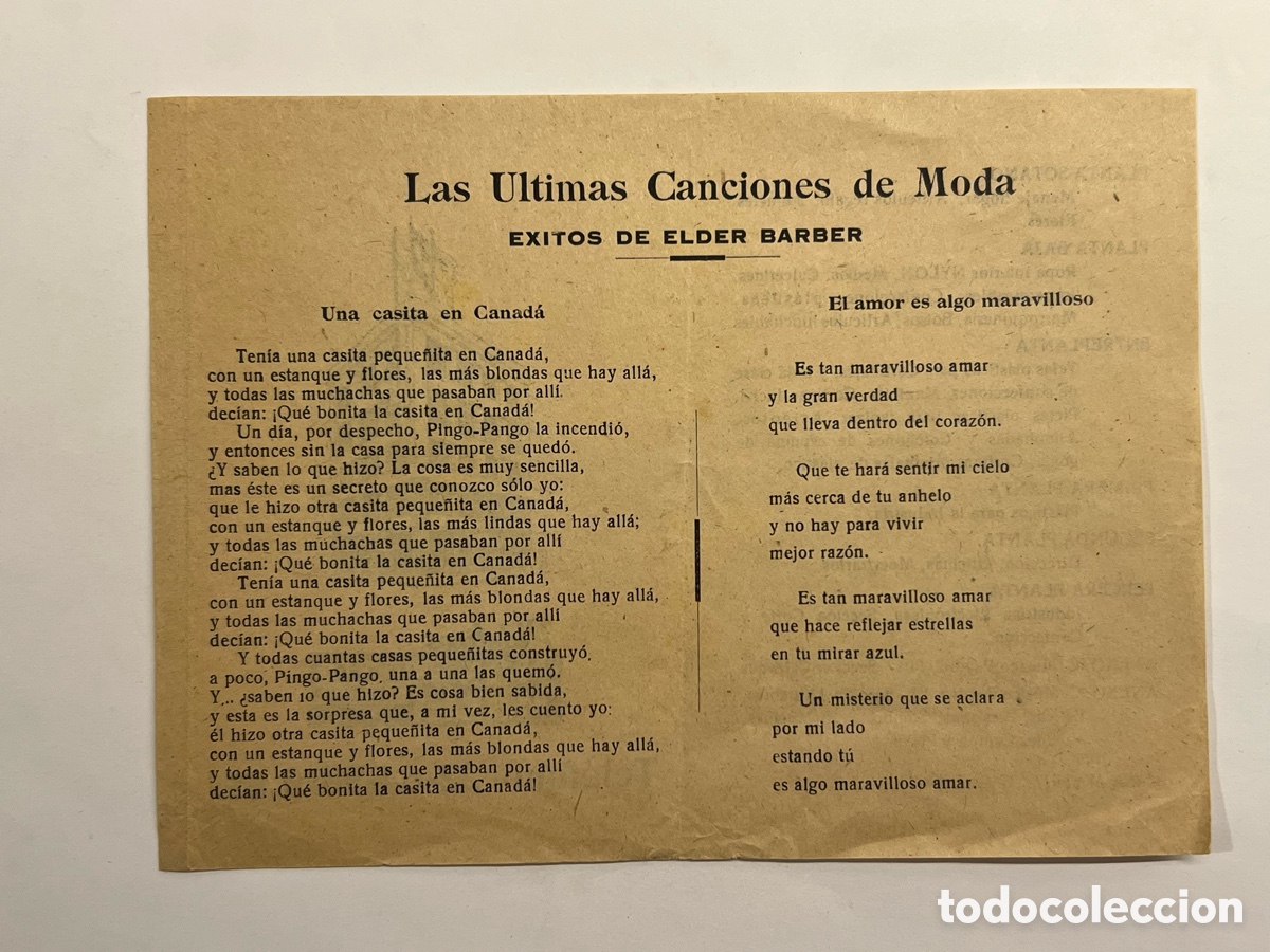 Cat&aacute;logos de M&uacute;sica: Las Ultimas Canciones de Moda. EXITOS DE ELDER BARBER.. Hojilla Musical&hellip;