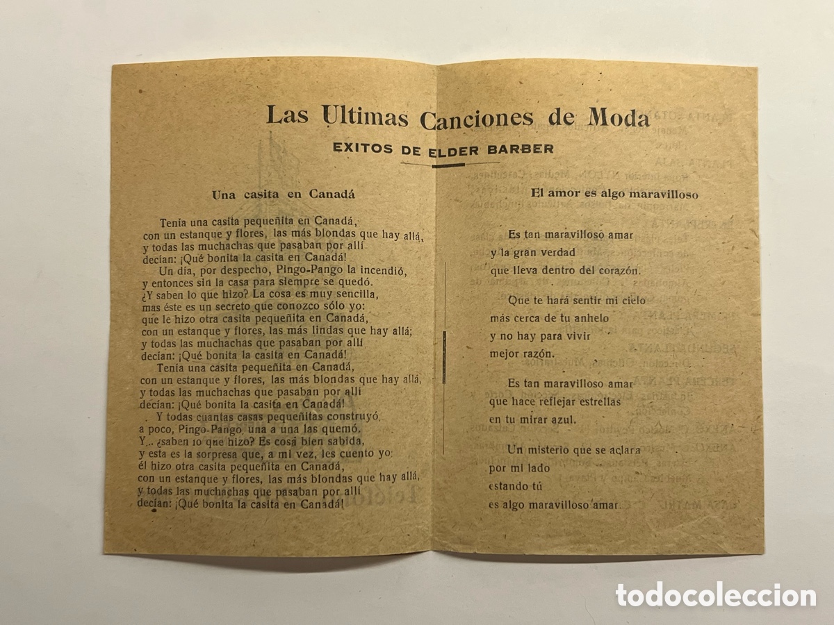 Cat&aacute;logos de M&uacute;sica: Las Ultimas Canciones de Moda. EXITOS DE ELDER BARBER.. Hojilla Musical&hellip;.