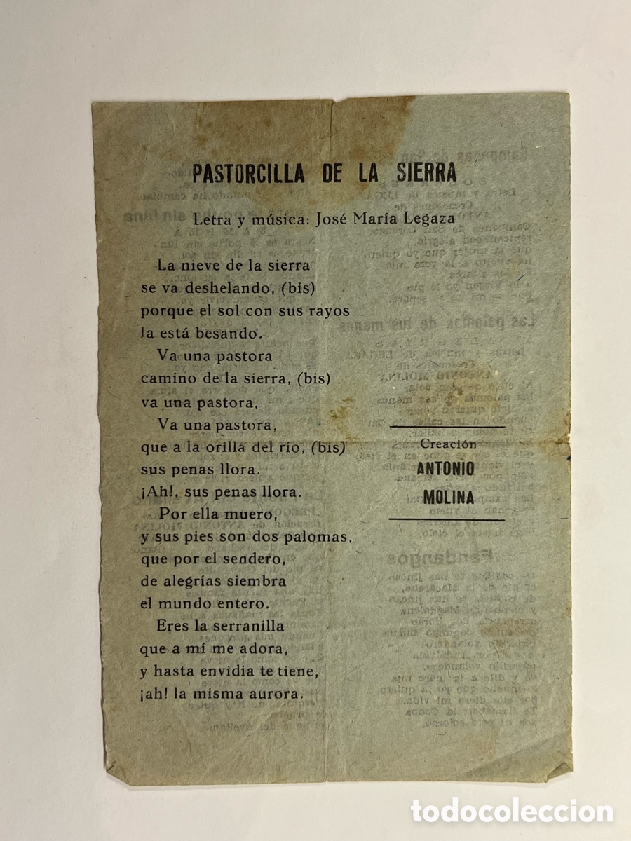 Cat&aacute;logos de M&uacute;sica: Pastorcilla de la Sierra, Campanas de San Lorenzo, Las Palomas de tus manos, Hojilla Musical..