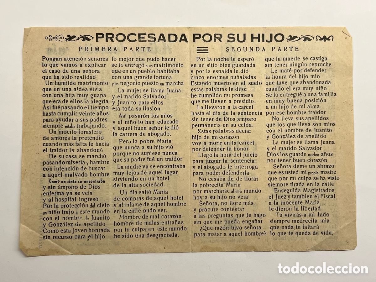Cat&aacute;logos de M&uacute;sica: Procesada por su hijo, Adios, lucerito mio, El cord&oacute;n de mi corpi&ntilde;o. A., Moreno. Hojilla Musical..