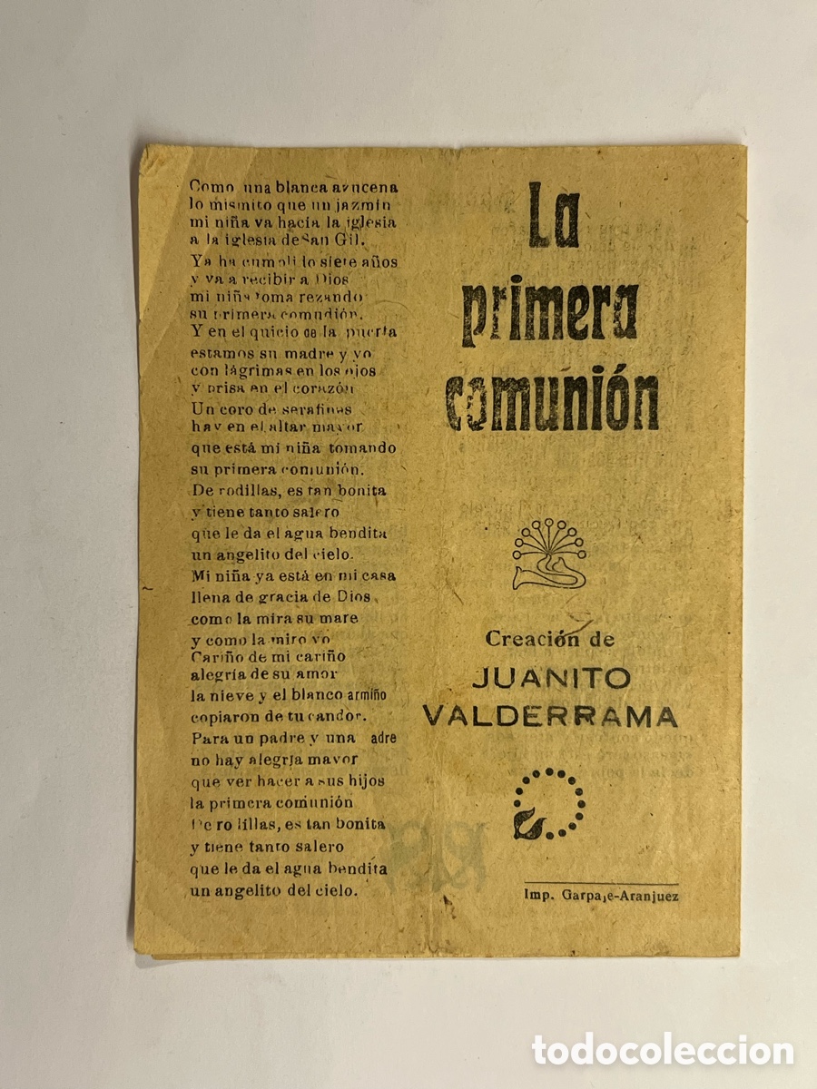 Cat&aacute;logos de M&uacute;sica: La Primera Comuni&oacute;n, Juanito Valderrama.., El hijo del penal, La Pequinesa. Creaci&oacute;n de Pepe Mairena