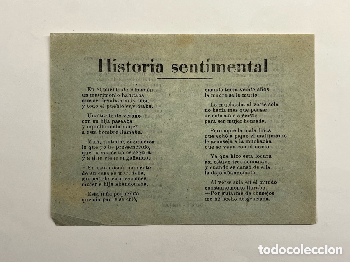 Cat&aacute;logos de M&uacute;sica: HISTORIA SENTIMENTAL: En el pueblo de Almad&eacute;n un matrimonio habitaba que se &hellip; Hojilla Musical..