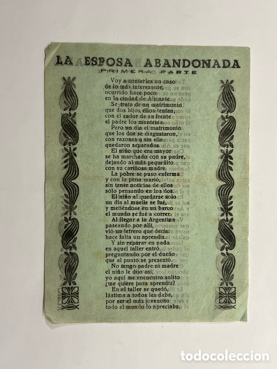 Cat&aacute;logos de M&uacute;sica: LA ESPOSA ABANDONADA.. Parte Primera y Segunda.. Hojilla Musical