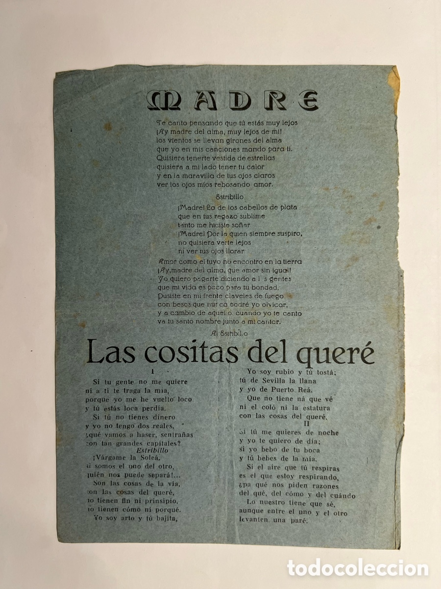 Cat&aacute;logos de M&uacute;sica: LAS COSITAS DEL QUERE.., La Chismosa (Tanguillo c&oacute;mico) Madre.. Hojilla Musical..