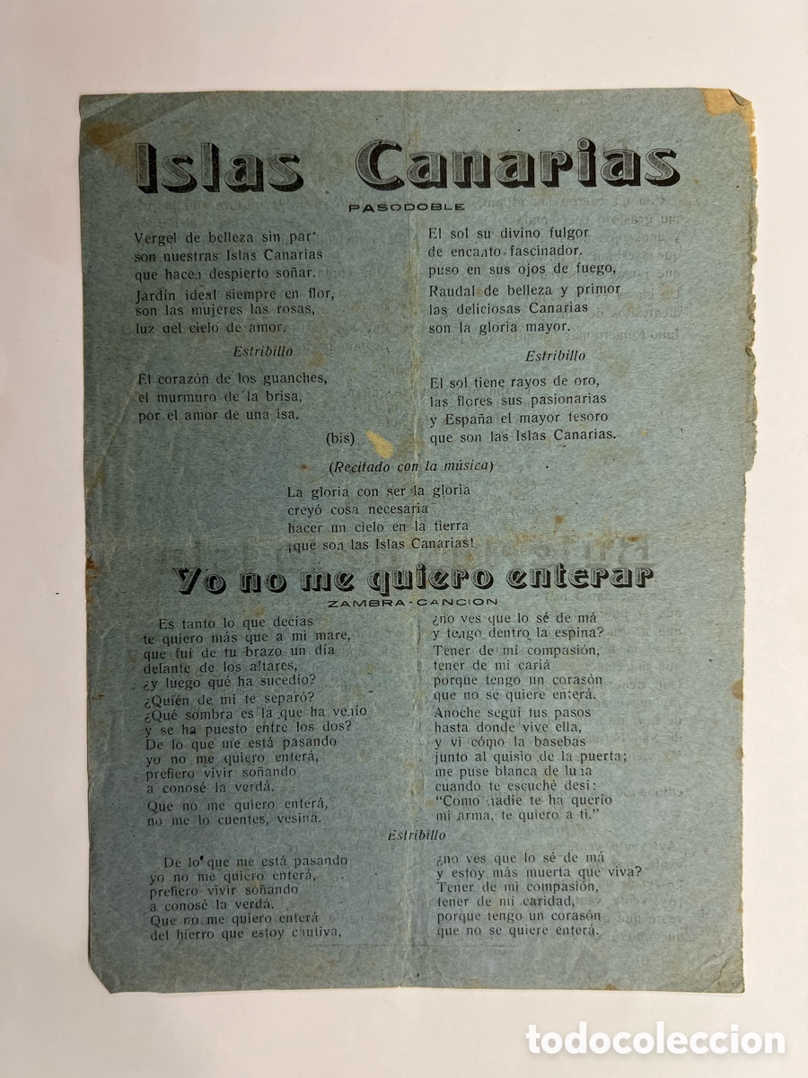 Cat&aacute;logos de M&uacute;sica: ISLAS CANARIAS.. (Pasodoble).., Buler&iacute;as de la isla.. Porque te quiero.., Hojilla Musical..