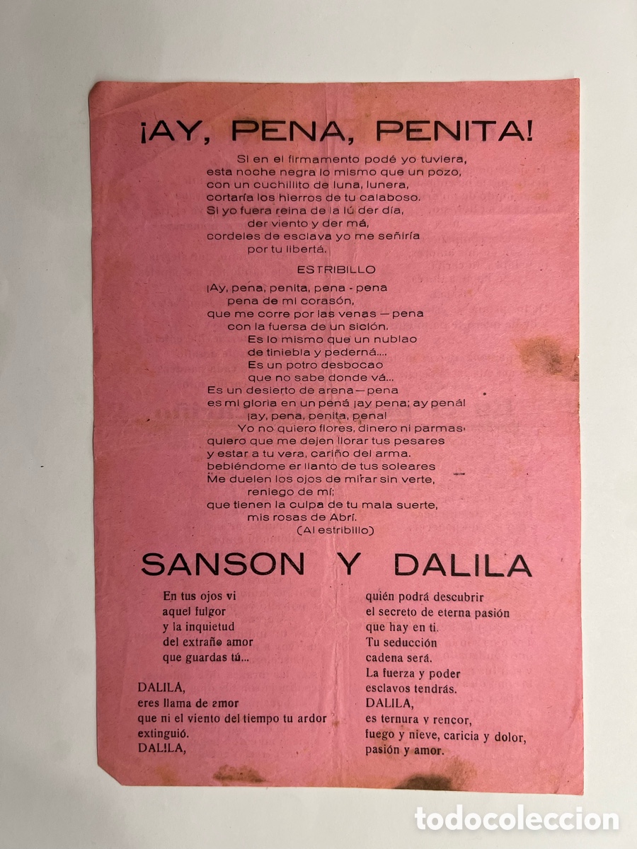 Cat&aacute;logos de M&uacute;sica: &iexcl;AY, PENA, PENITA! , SANSON Y DALILA.. En el Penal del Cari&ntilde;o.. Hojilla Musical&hellip;