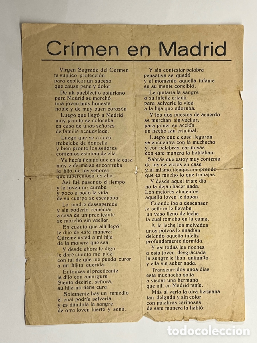 Cat&aacute;logos de M&uacute;sica: CRIMEN EN MADRID &hellip; Hojilla Musical (h.1930?)