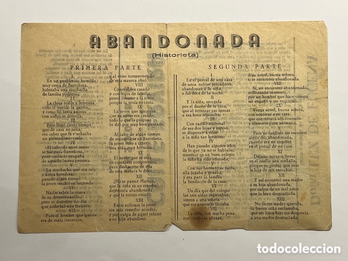 Cat&aacute;logos de M&uacute;sica: ABANDONADA.., Historieta.. CALLE ERVIRA Donde habitan las Manolas. Pasodoble. Hojilla Musical..
