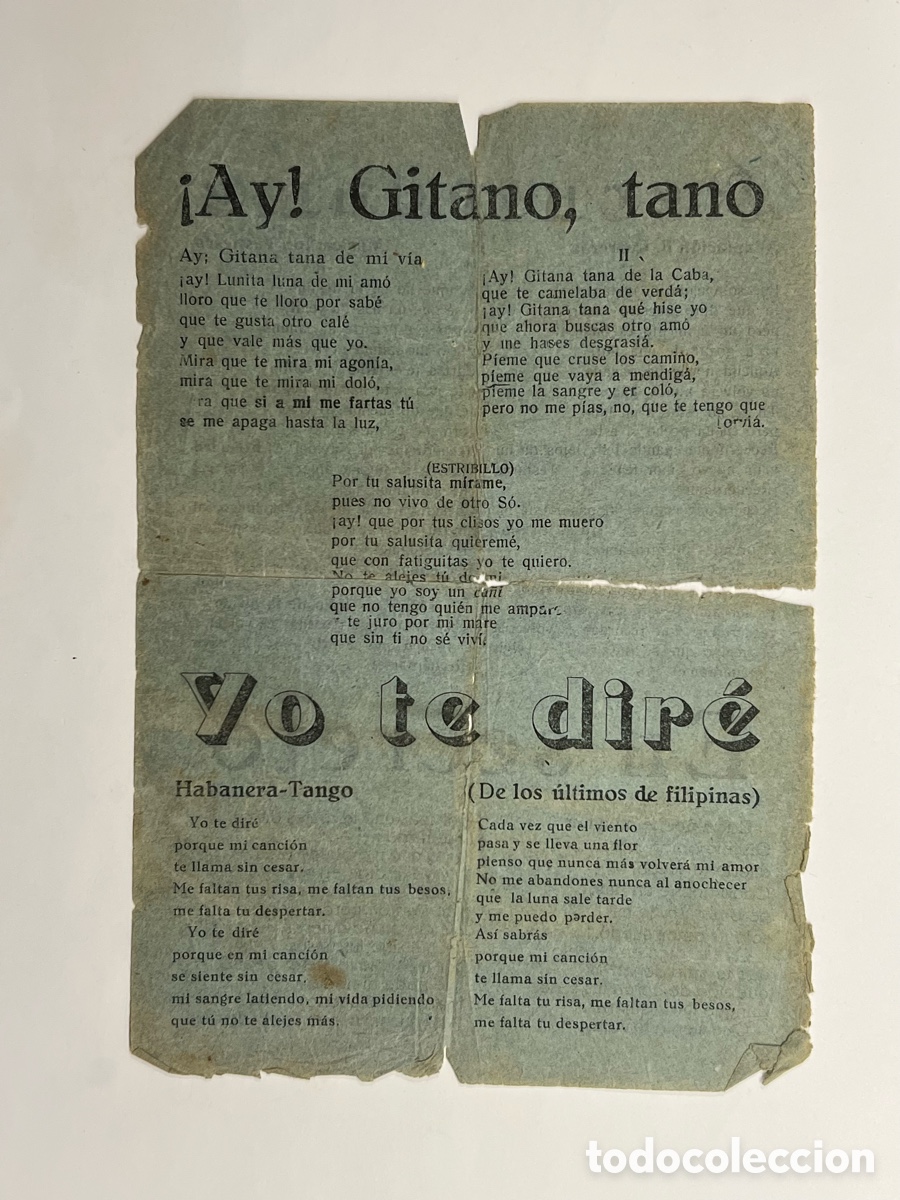 Cat&aacute;logos de M&uacute;sica: YO TE DIR&Eacute;.. Habanera - Tango (De los &uacute;ltimos de Filipinas) &iexcl;Ay! Gitano, tano.. Hojilla Musical