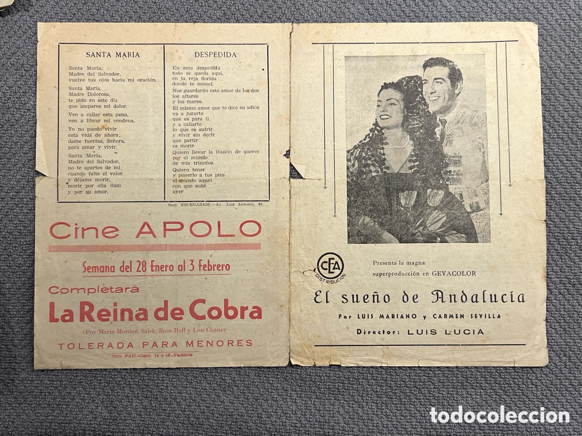 Cat&aacute;logos de M&uacute;sica: El sue&ntilde;o de Andalucia. Por LUIS MARIANO Y CARMEN SEVILLA, Hojilla Musical..