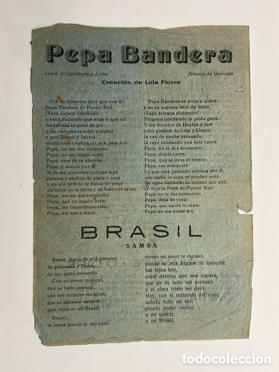 Cat&aacute;logos de M&uacute;sica: PEPA BANDERA, Le&oacute;n y Quiroga.. Lola Flores.. BRASIL, Samba.. FARAON, Gracia de Triana