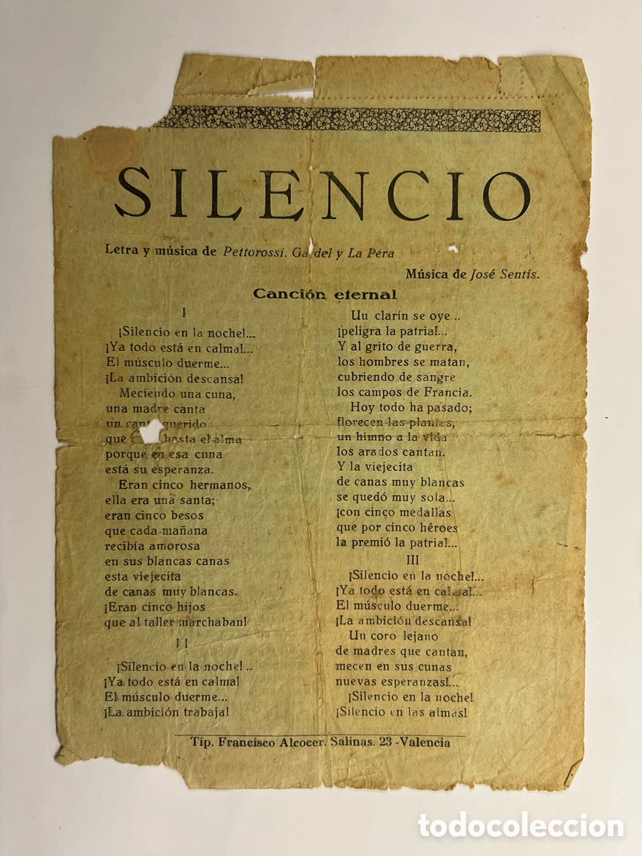 Cat&aacute;logos de M&uacute;sica: Mercedes.., Alma del Tango.., Silencio.. Canci&oacute;n Eternal&hellip; Hojilla Musical Antigua..