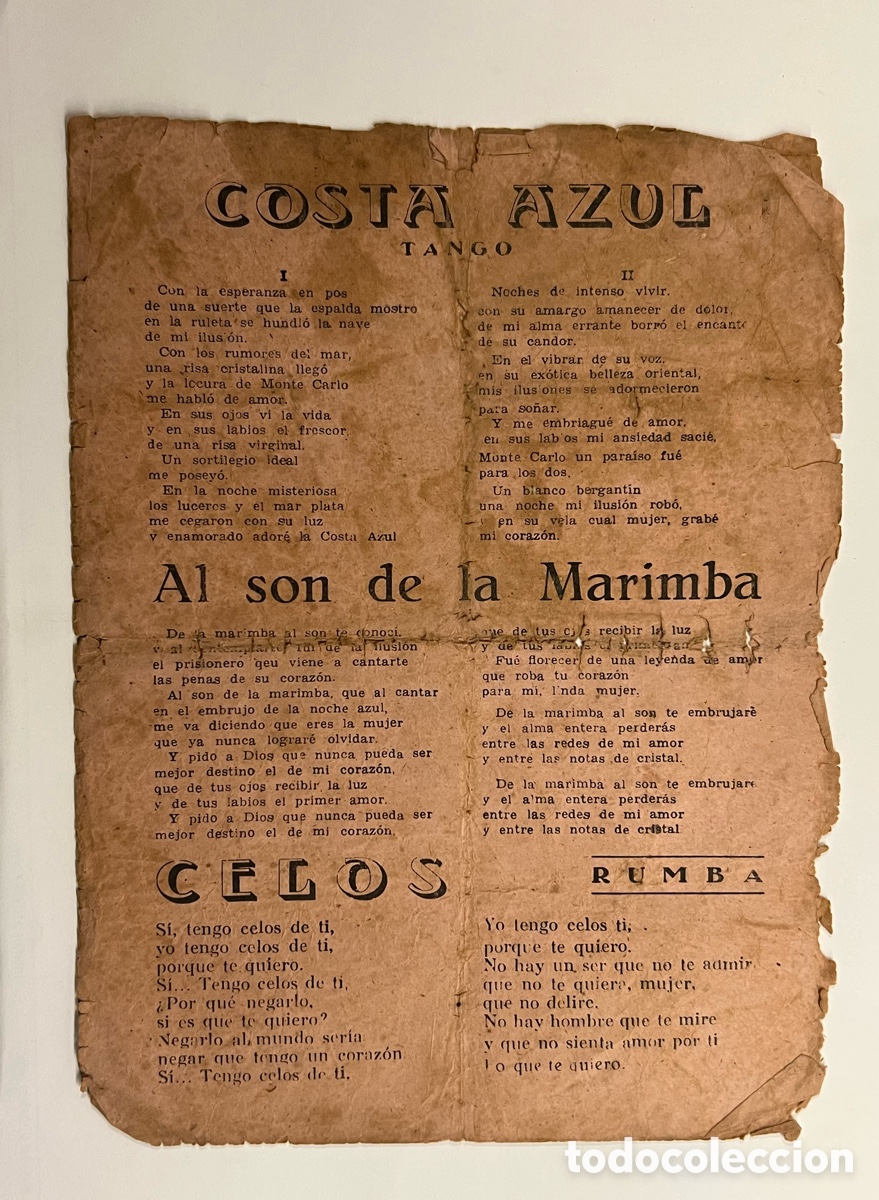 Cat&aacute;logos de M&uacute;sica: Desde Santurce a Bilbao., A la p&aacute;lida Luz de la Luna., Tres Vagabundos., Hojilla Musical deslucida