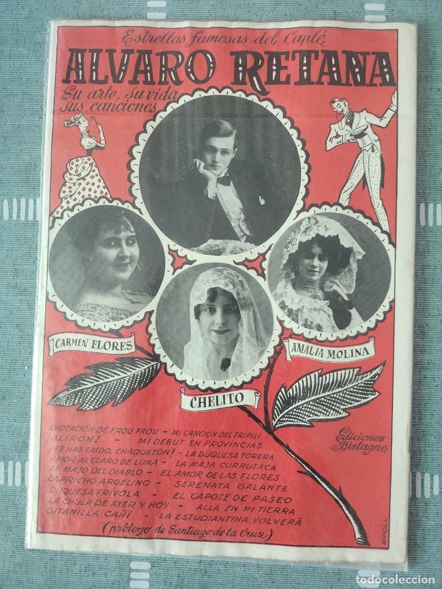 Cat&aacute;logos de M&uacute;sica: Alvaro Retana cancionero Ediciones Bistagne, Chelito, Carmen Flores, y Amalia Molina...