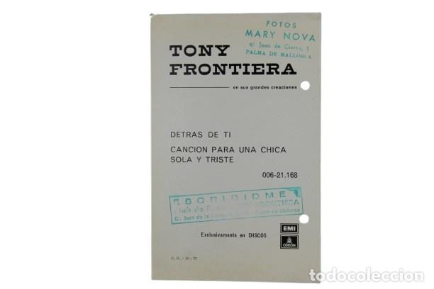 Cat&aacute;logos de M&uacute;sica: Tarjeta Publicitaria de Coleccionismo Musical de Tony Frontiera