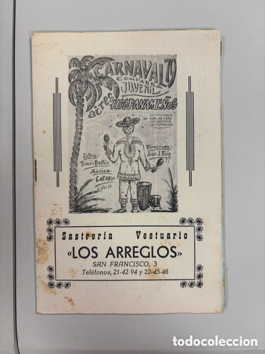 Cat&aacute;logos de M&uacute;sica: Carnaval, C&aacute;diz, 1979 libreto Comparsa AIRES HISPANAME&Ntilde;OS
