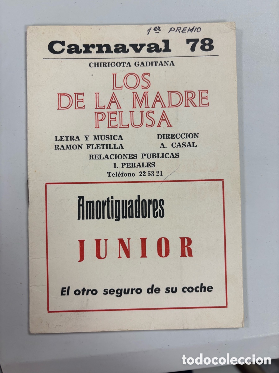 Cat&aacute;logos de M&uacute;sica: Carnaval, C&aacute;diz, 1978 libreto de la chirigota Los de la Madre pelusa