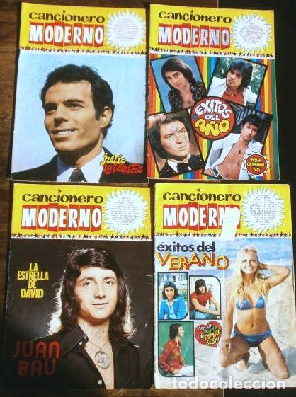 Cataloghi di Musica: 4 Revistas CANCIONERO MODERNO (A&ntilde;os 70) JUAN BAU, JULIO IGLESIAS, EXITOS VERANO 74 y del A&Ntilde;O 76