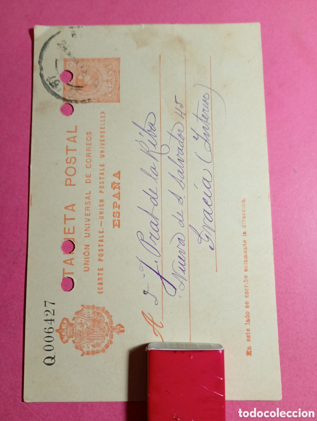 Cat&aacute;logos de M&uacute;sica: BARCELONA 24/3 1913 COLMADO LLADO TARJETA PROBLEMA D&Aacute;TILES A J. ...................... ENTERO POSTAL