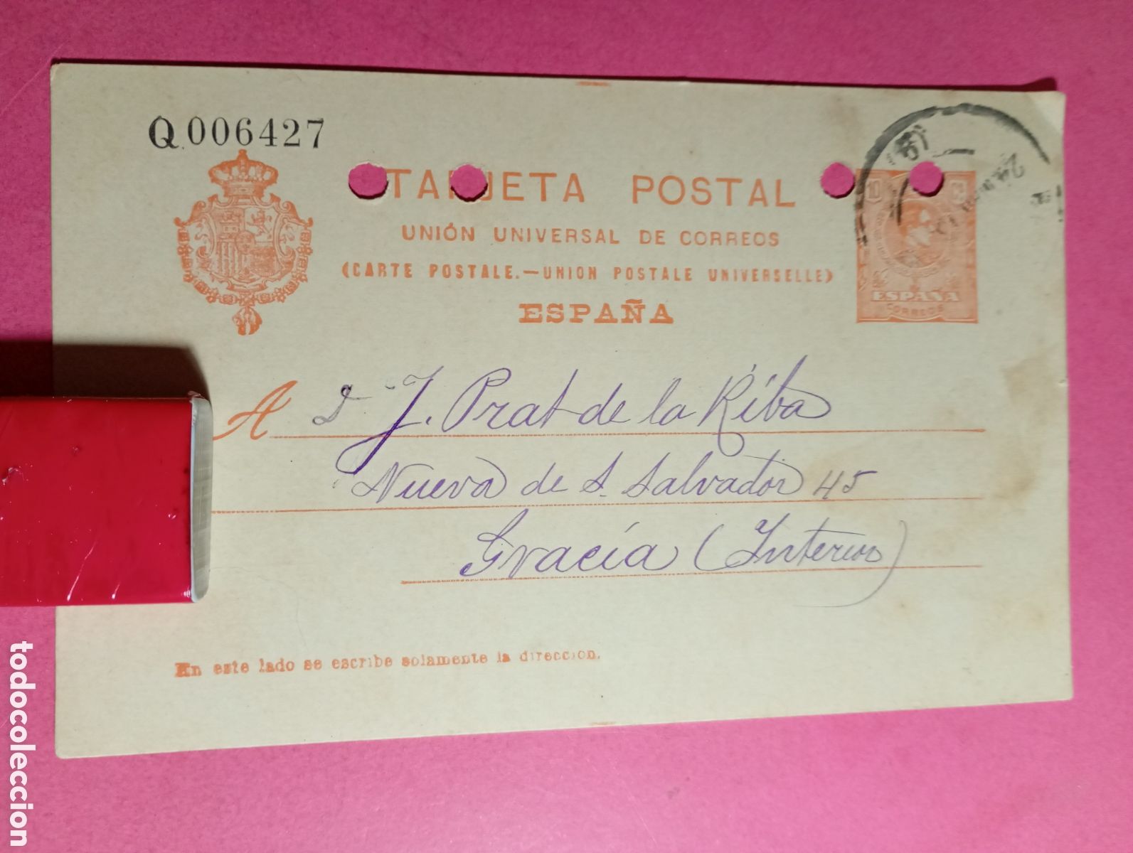 Cat&aacute;logos de M&uacute;sica: BARCELONA 24/3 1913 COLMADO LLADO TARJETA PROBLEMA D&Aacute;TILES A J. ...................... ENTERO POSTAL