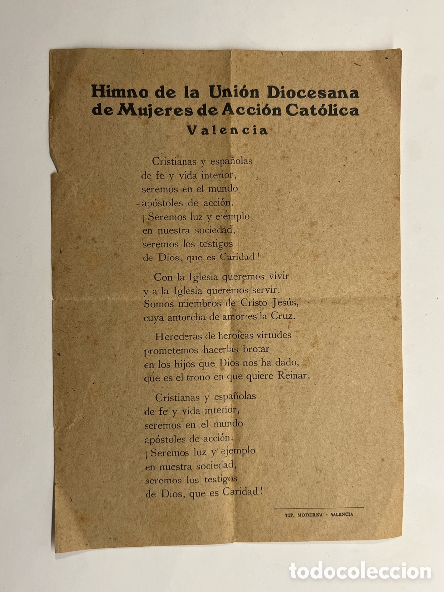 Cat&aacute;logos de M&uacute;sica: Himno de la Uni&oacute;n Diocesana de Mujeres de Acci&oacute;n Cat&oacute;lica. Valencia