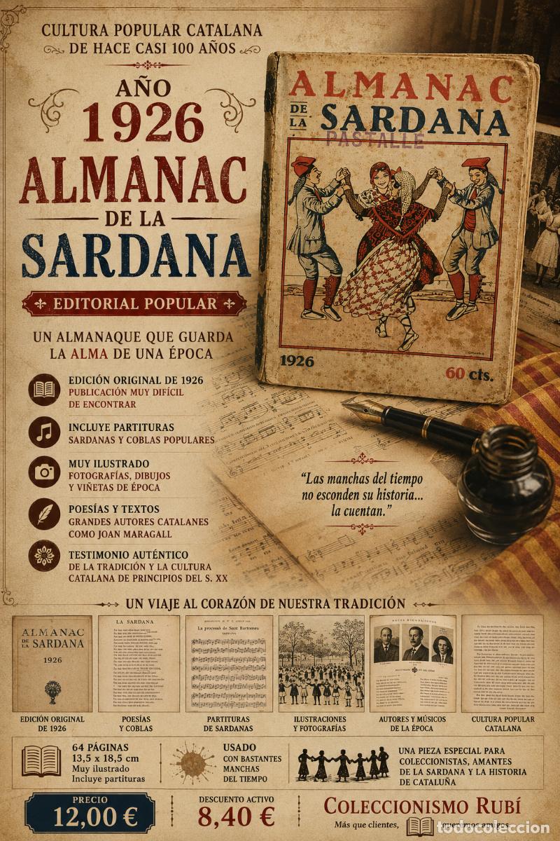 Cat&aacute;logos de M&uacute;sica: A&Ntilde;O 1926 !! ALMANAC DE LA SARDANA / EDITORIAL POPULAR / MANCHAS DEL TIEMPO