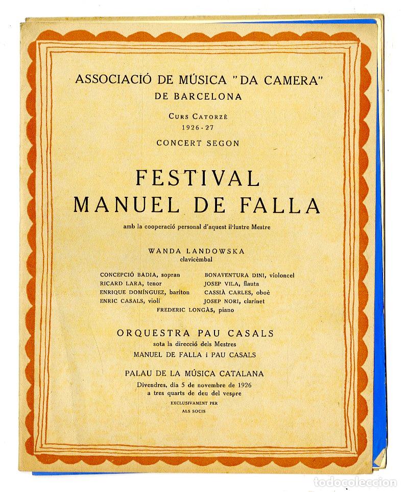 Music Catalogs: Programa M&uacute;sica da Camera / Festival Manuel de Falla / 5 Nov 1926 - Orquesta Pau Casals