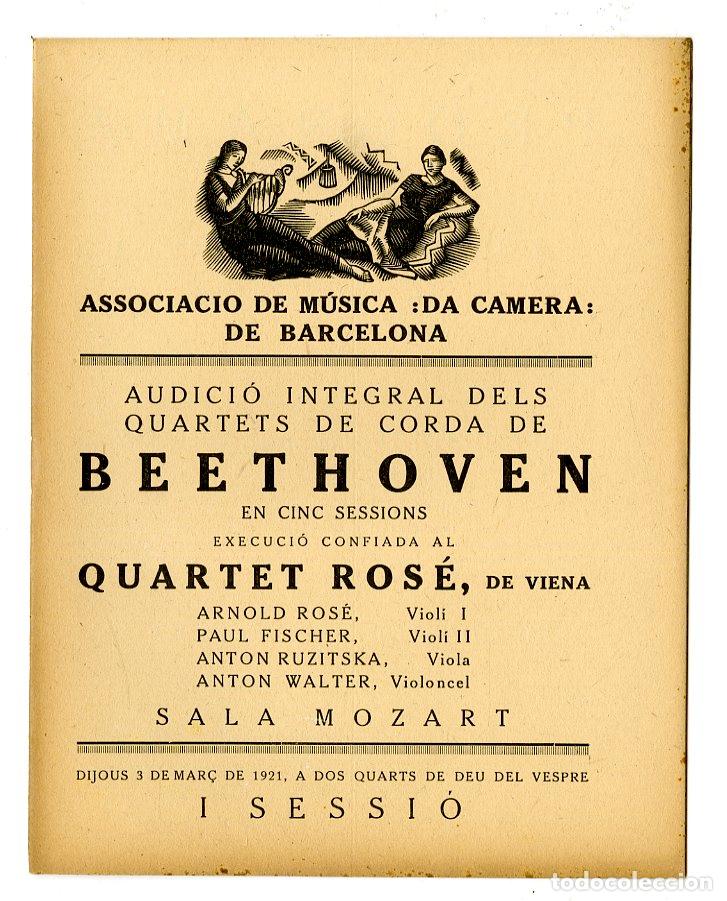 Music Catalogs: Programa de M&uacute;sica da Camera / Beethoven - Quartet Ros&eacute; 1921 - Palau de la M&uacute;sica Catalana