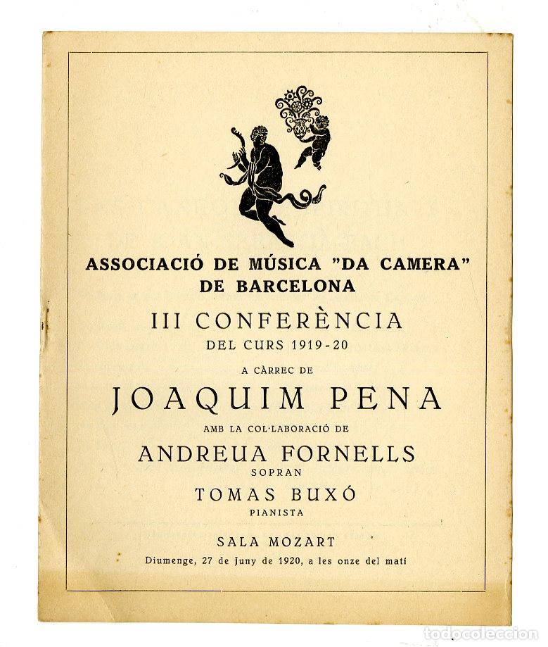 Music Catalogs: Programa de M&uacute;sica da Camera / Joaquim Pena, Andreua Fornells 1920 - Palau de la M&uacute;sica Catalana