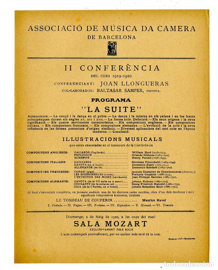 Music Catalogs: Programa de M&uacute;sica da Camera / Joan Llongueras - Baltasar Samper 1920 - Palau de la M&uacute;sica Catalana
