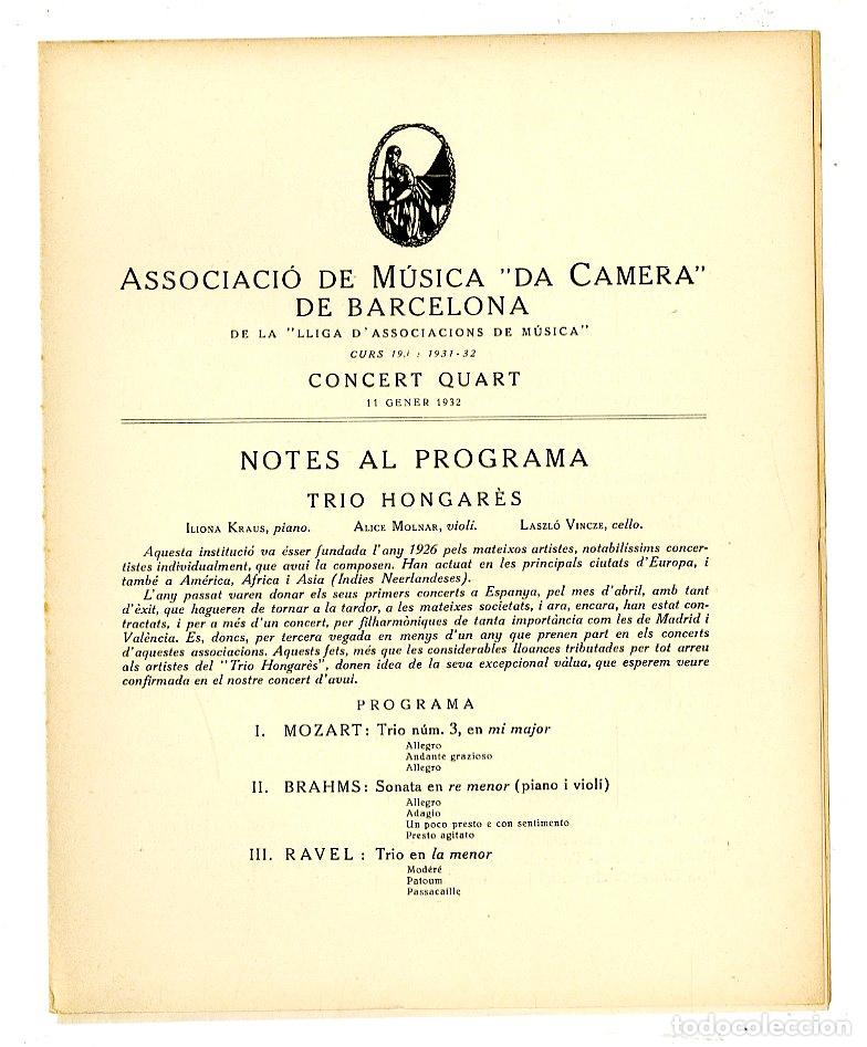 Music Catalogs: Programa de M&uacute;sica da Camera / Trio Hongar&egrave;s Iliona Kraus 1926 - Palau de la M&uacute;sica Catalana