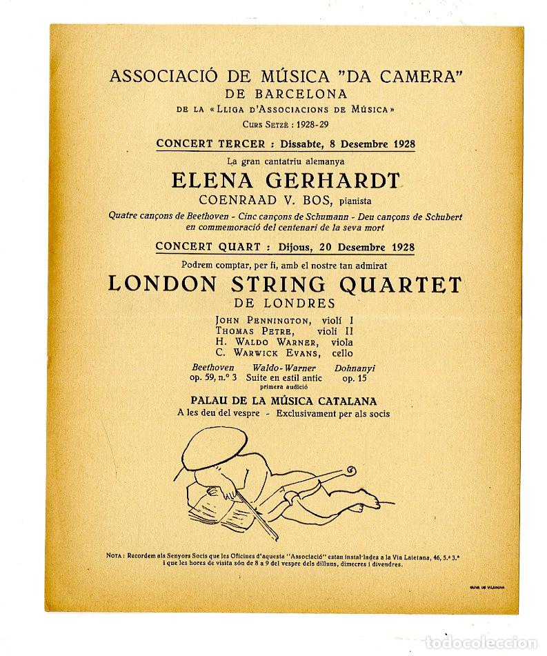 Music Catalogs: Programa de M&uacute;sica da Camera / Elena Gerhardt - London String Quartet 1928/29 - Palau de la M&uacute;sica C