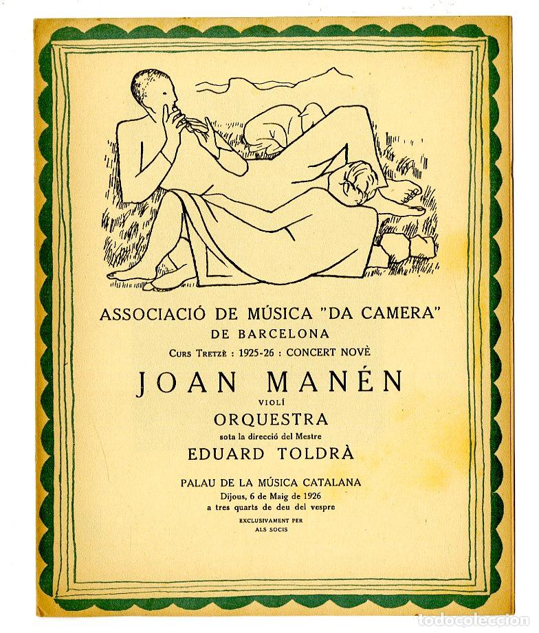 Music Catalogs: Programa de M&uacute;sica da Camera / Joan Man&eacute;n, Eduard Toldr&agrave; 1926 - Palau de la M&uacute;sica Catalana
