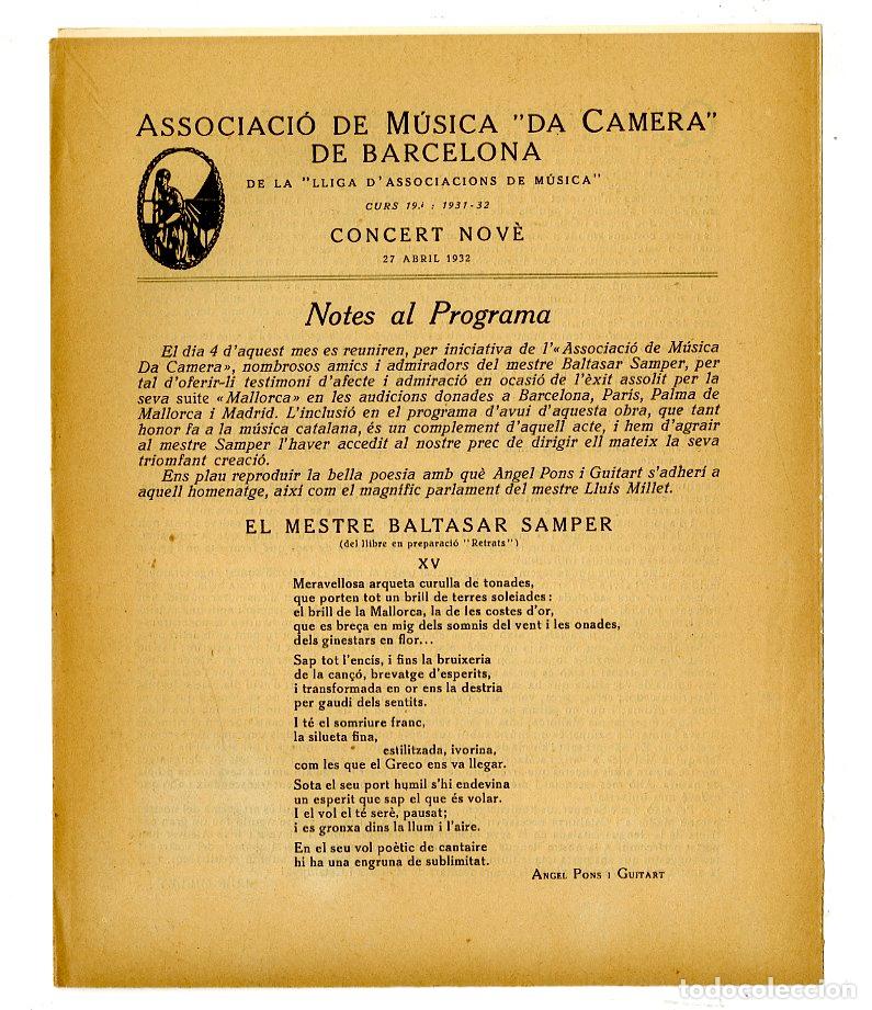 Music Catalogs: Programa de M&uacute;sica da Camera / Baltasar Samper 1932 - Palau de la M&uacute;sica Catalana