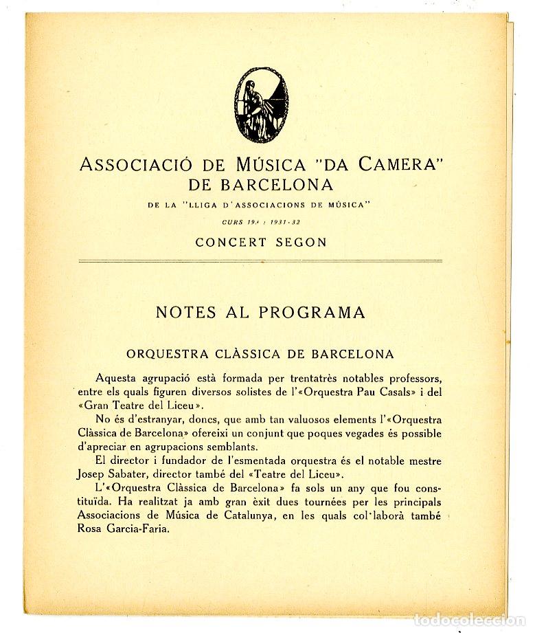 Music Catalogs: Programa de M&uacute;sica da Camera / Rosa Garc&iacute;a-Faria, Jes&uacute;s Arambarri 1932 - Palau de la M&uacute;sica Catalana